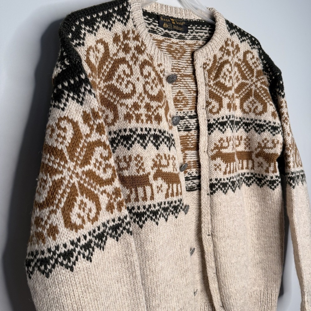 Vintage Hand Knitted SAGA KNIT Pure New WoolSweater Unisex Made in Norway SZ-S/M - Picture 10 of 16